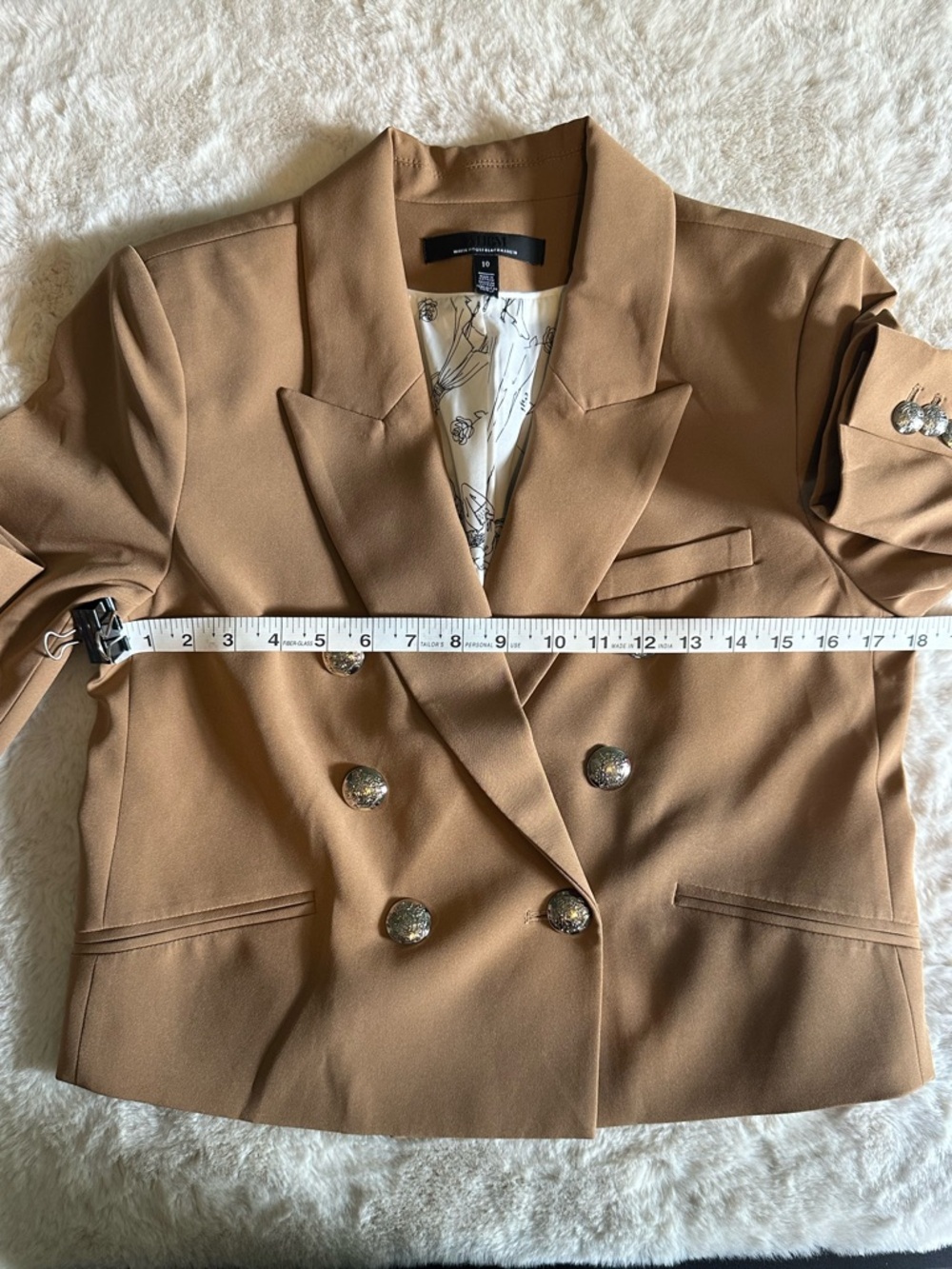 WHBM White House Black Market Camel Cropped Blazer Statement Buttons Size 10 - Picture 5 of 13